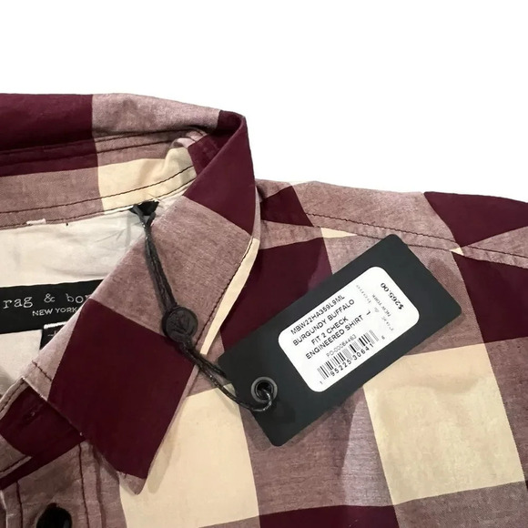 NWT Rag & Bone Men's Fit 2 check Collard Shirt Size Large - Picture 4 of 6